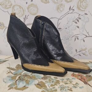 Bebe Black and Gold Textured Heeled Boots SIZE 6.5 NWOT